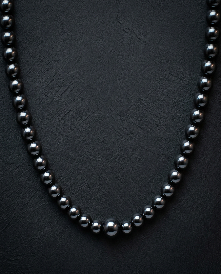 Polished hematite bead necklace